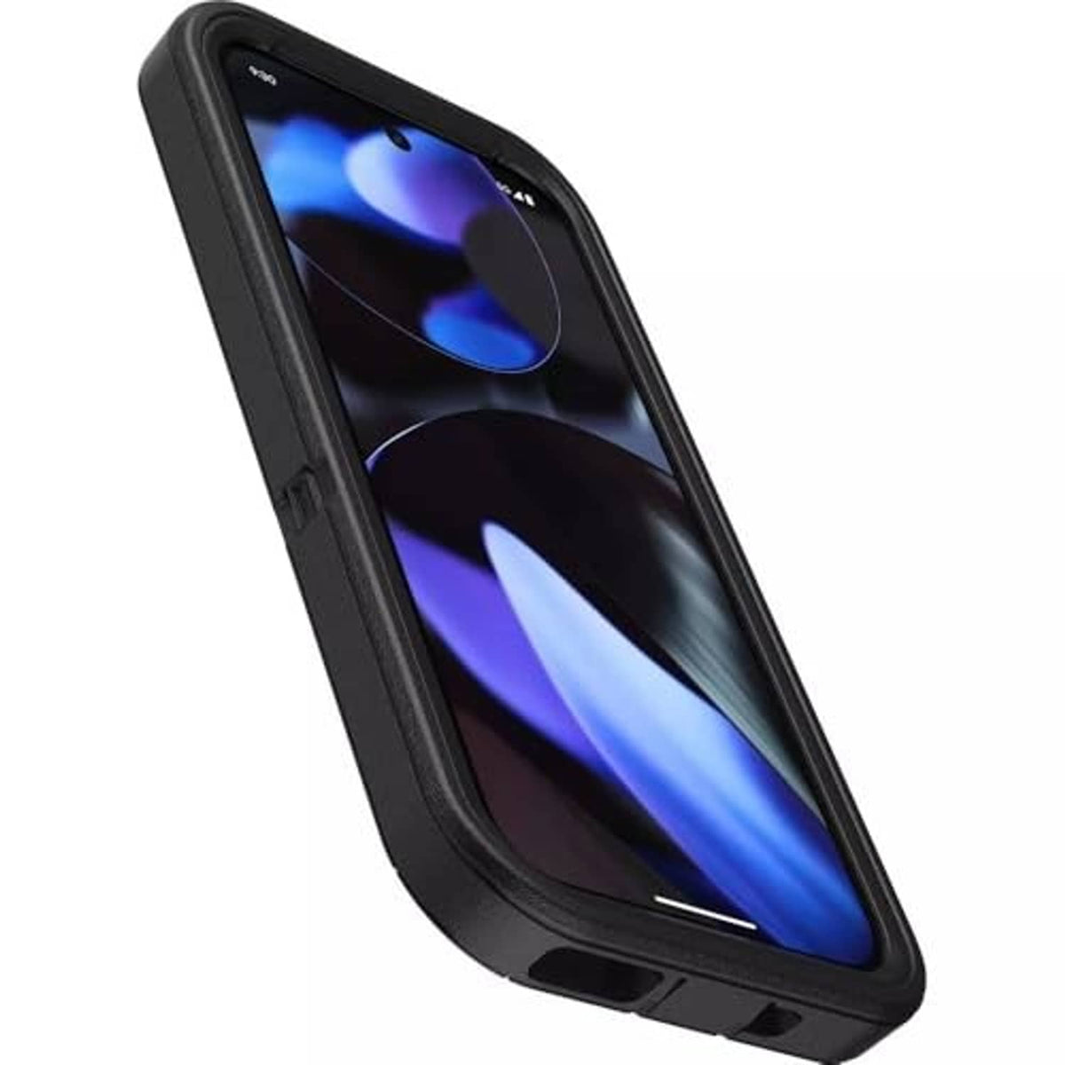 Black rugged phone case with raised edges for screen protection