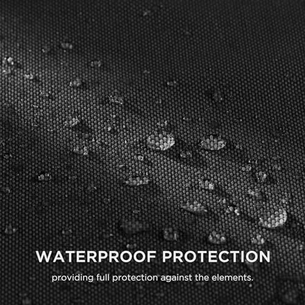 Black textured tire cover fabric with water droplets beading on the surface