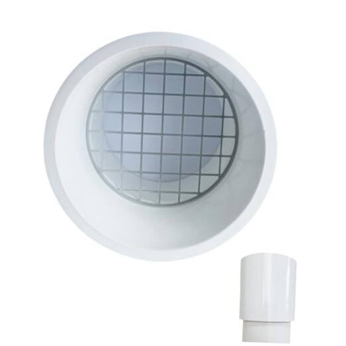 2-inch PVC vent cap with stainless mesh screen, round white housing