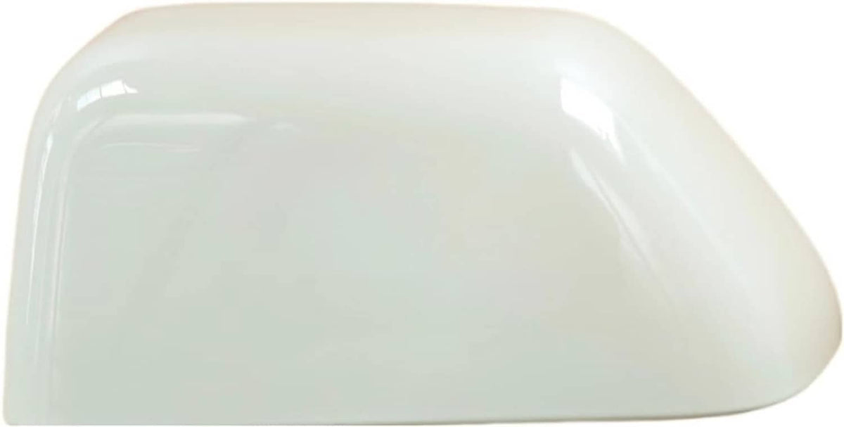 Oxford white mirror cover cap close-up, glossy surface and rounded edges