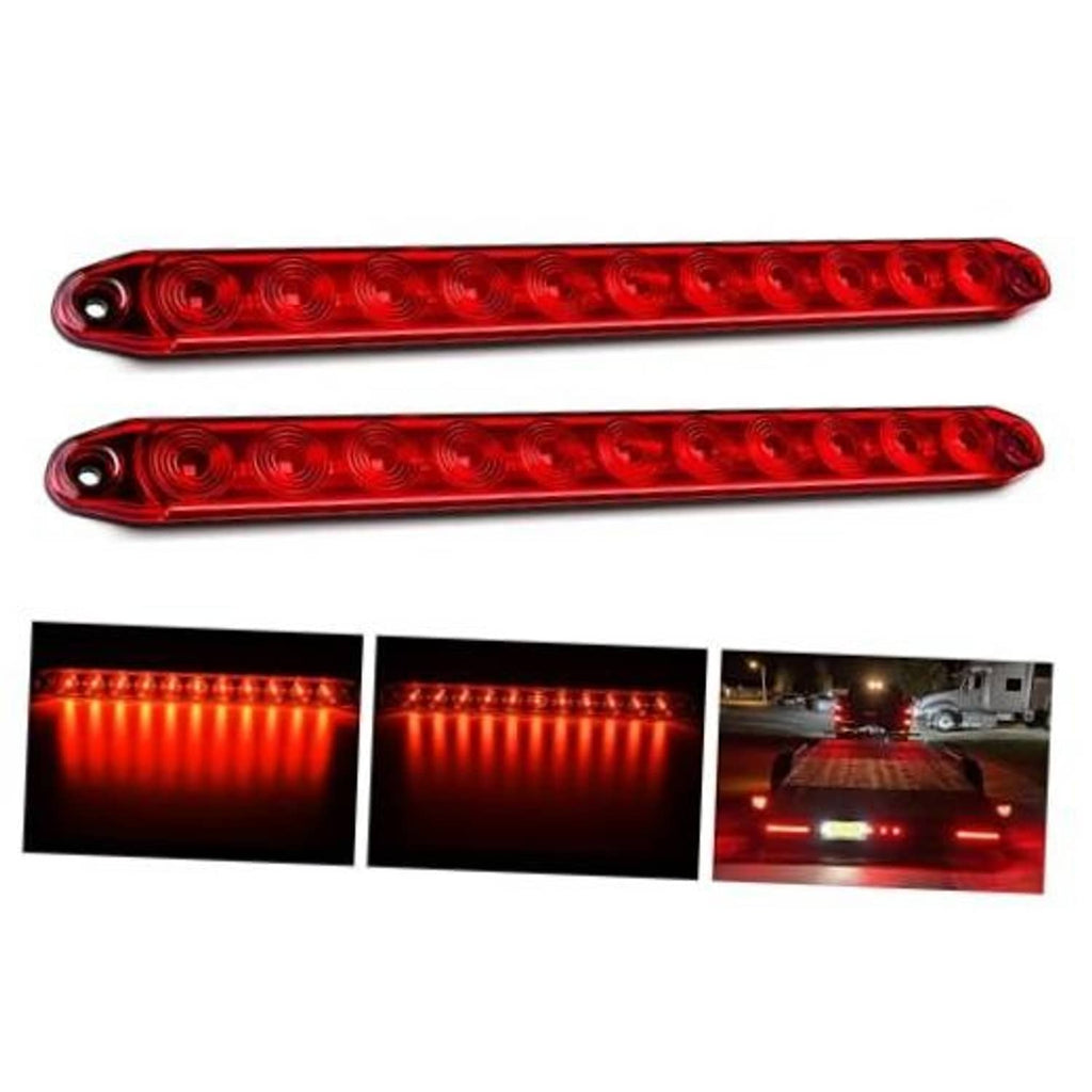 Pair of red 11-LED trailer stop light bars with clear lens and oval mounting ends