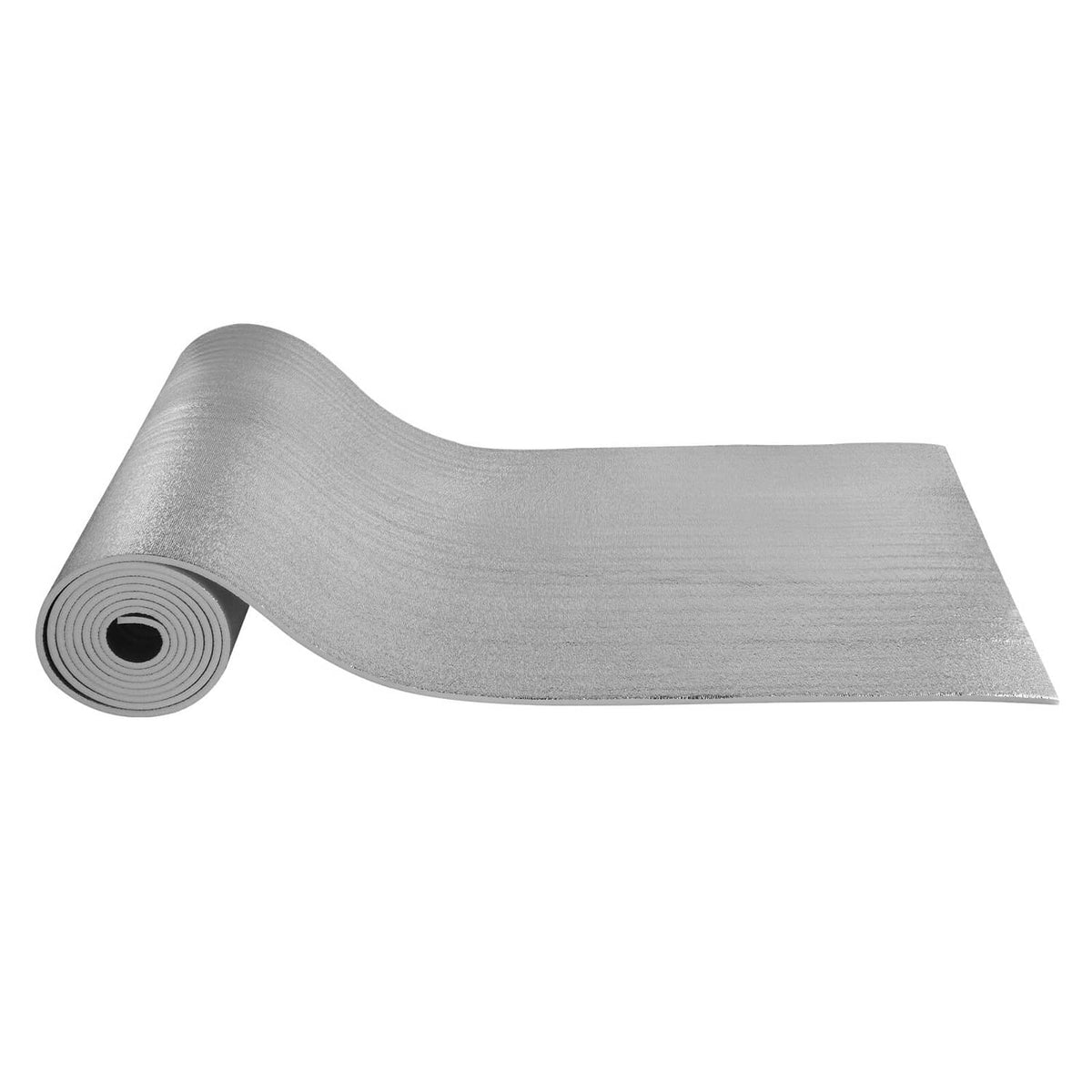 Grey reflective insulation foam roll sheet, extended with rolled edge and ribbed texture