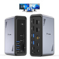 Grey USB-C laptop docking station with two connector ports and power button