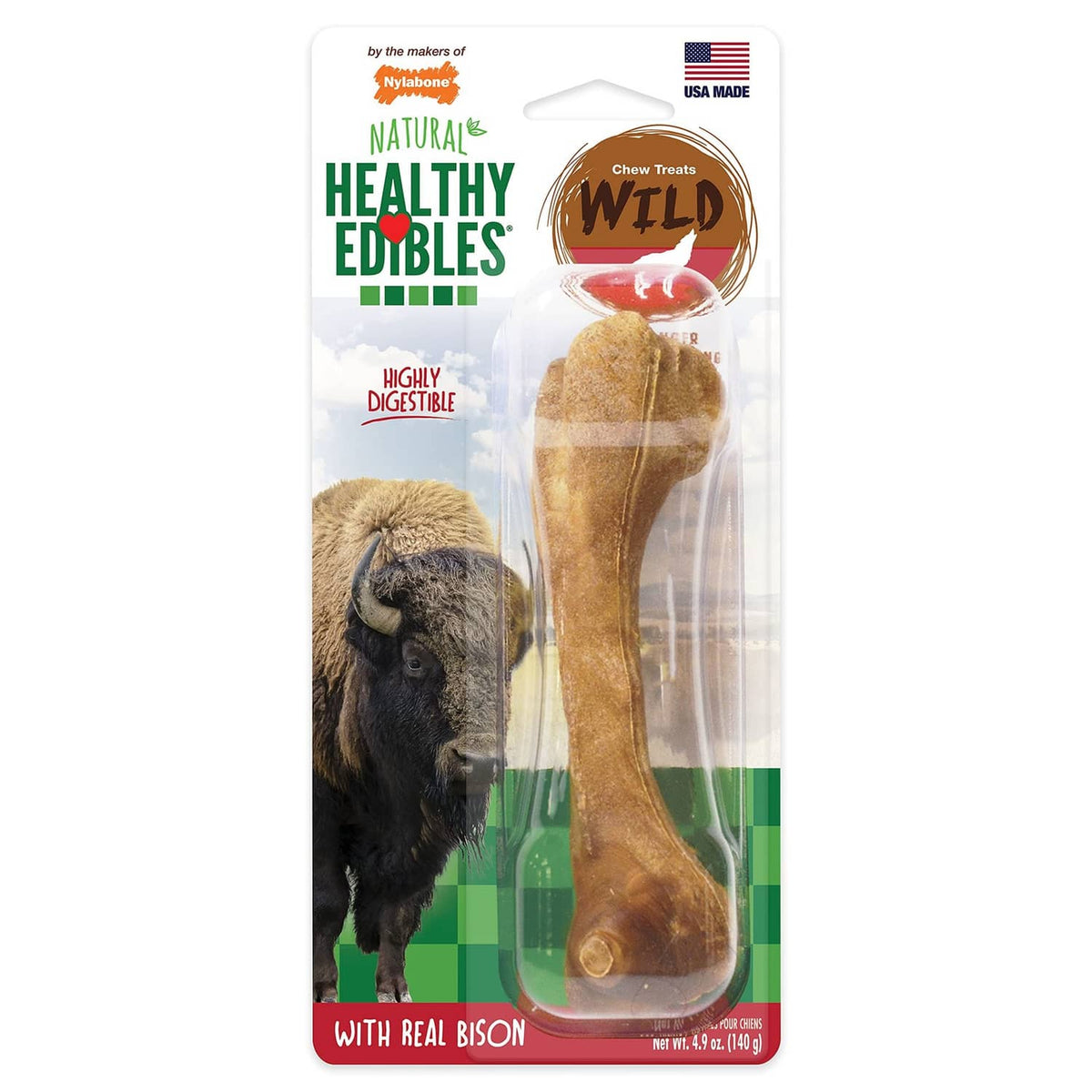 Nylabone Healthy Edibles Wild bison flavored long-lasting chew bone in blister pack