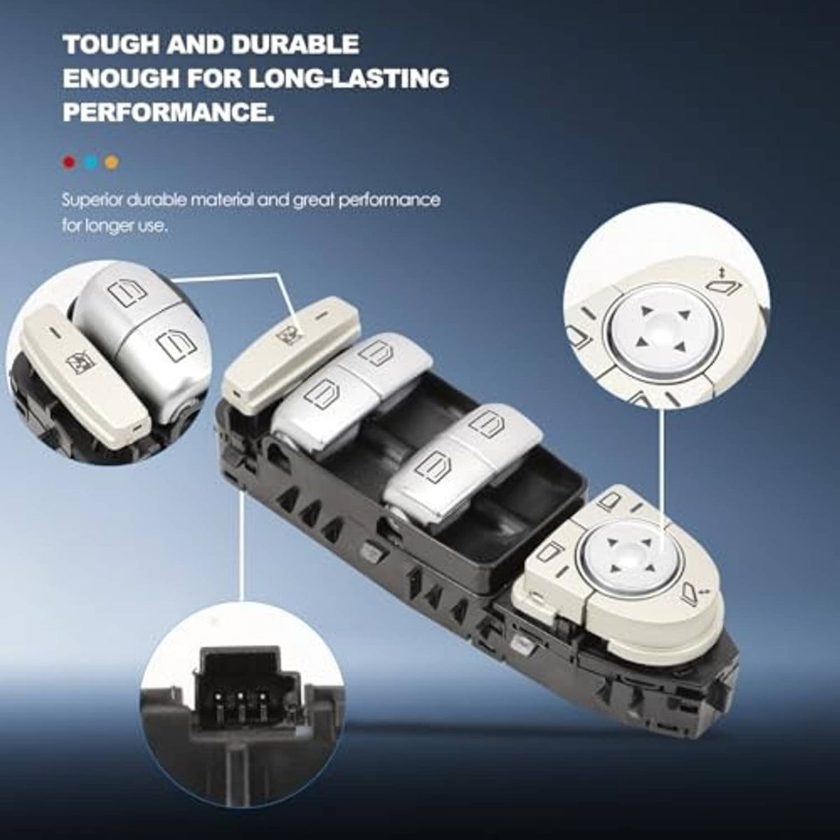 Beige power window switch kit with driver control dial and four rocker switches