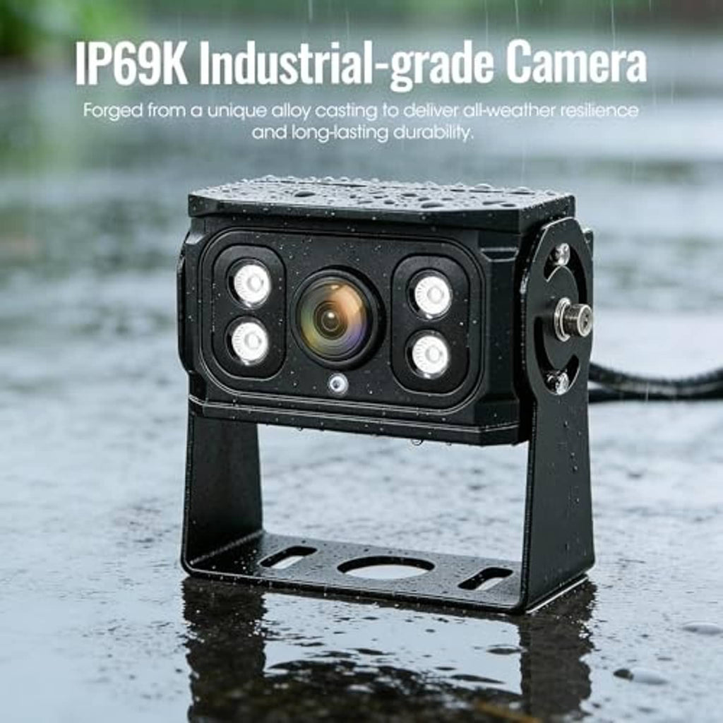 Weatherproof black square backup camera with metal mounting bracket