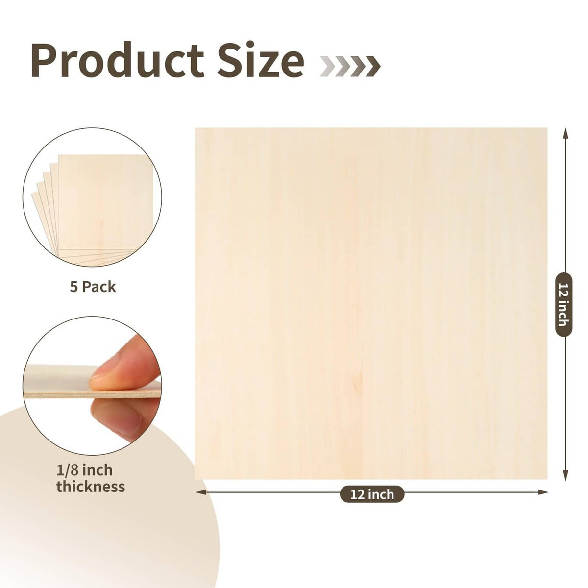 Basswood sheet bundle, light wood color, 12 in x 12 in x 1/8 in size view