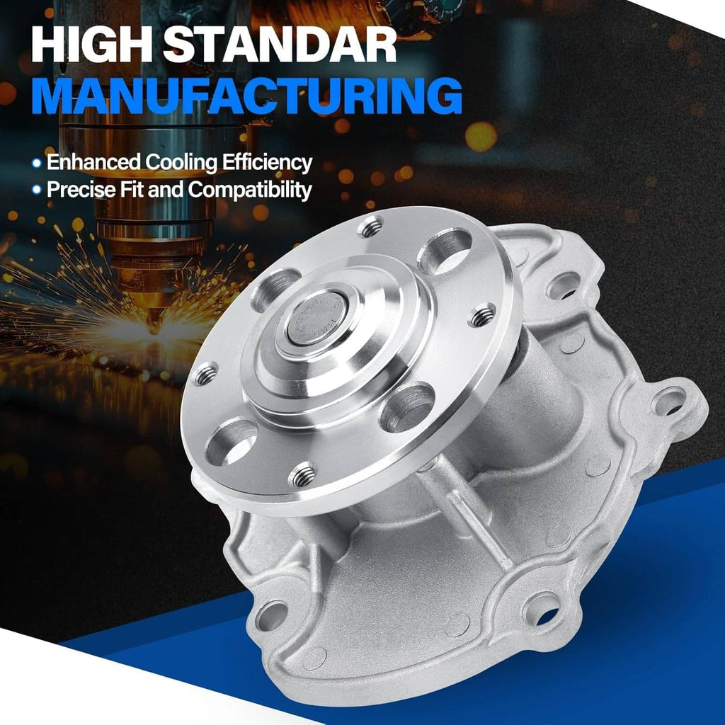 Aluminum water pump with circular inlet housing, silver finish