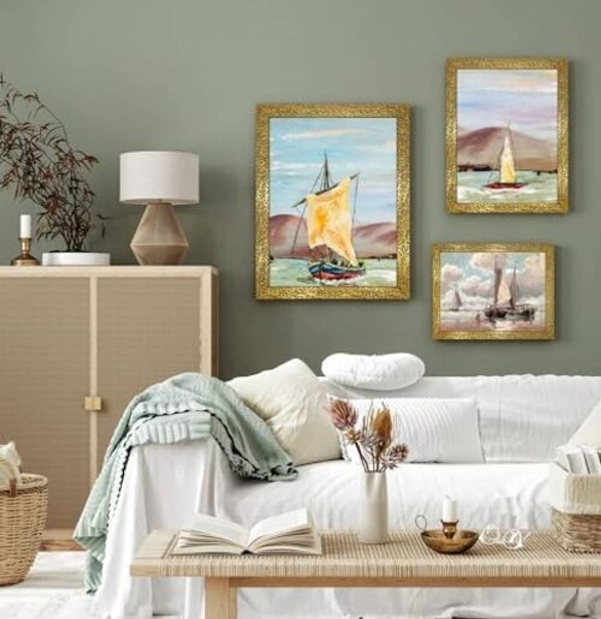 Ornate gold 8x10 photo frames, set of 4, mounted on wall