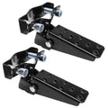 Foldable metal clamp-on motorcycle foot pedals, black with silver screws and bolts