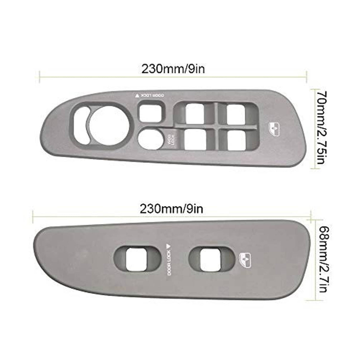 Grey power window switch panel pair showing button layout and cutouts