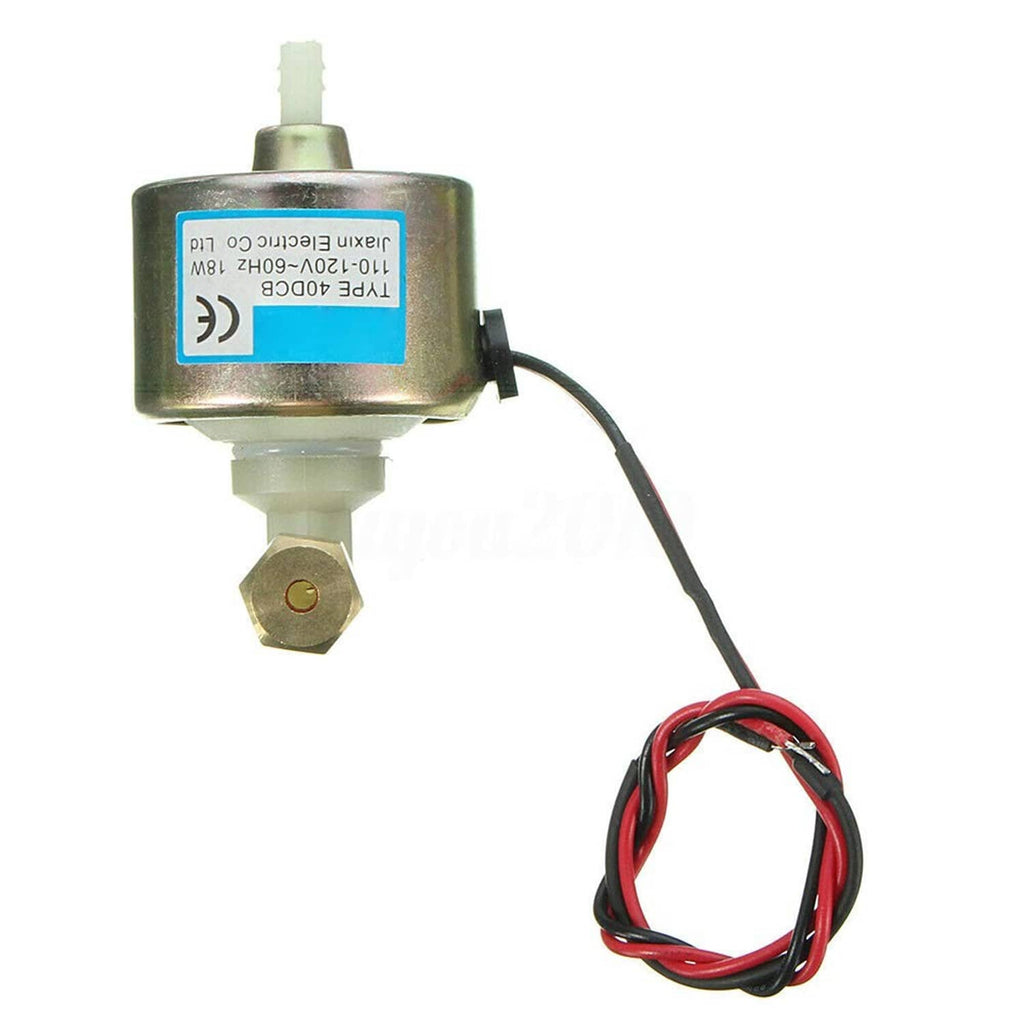 Fog fluid pump with cylindrical metal body, hex base, and wire harness