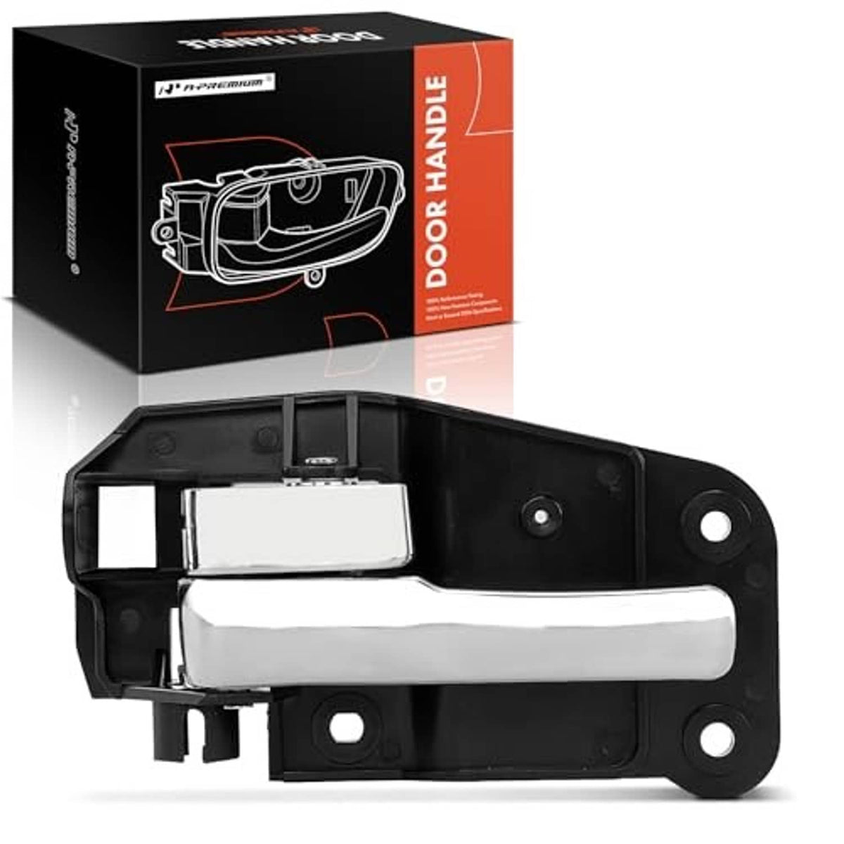 Chrome interior door handle with black ABS housing and mounting holes