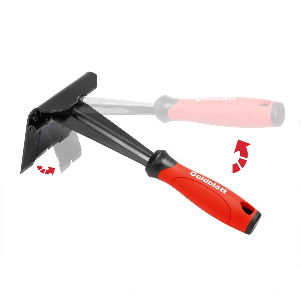 Trim puller removal multi-tool with red ergonomic handle and black pry bar