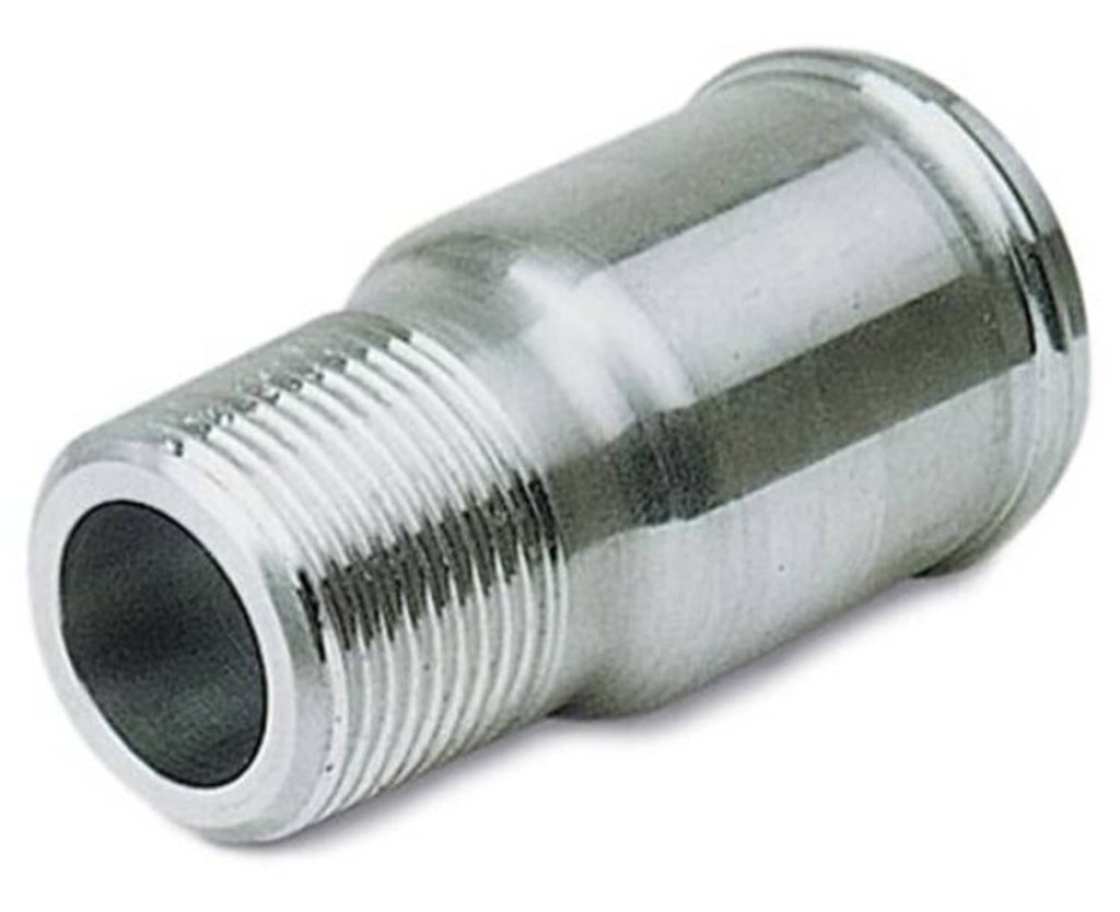 Moroso metal hose adapter fitting with external threads and open end, silver finish