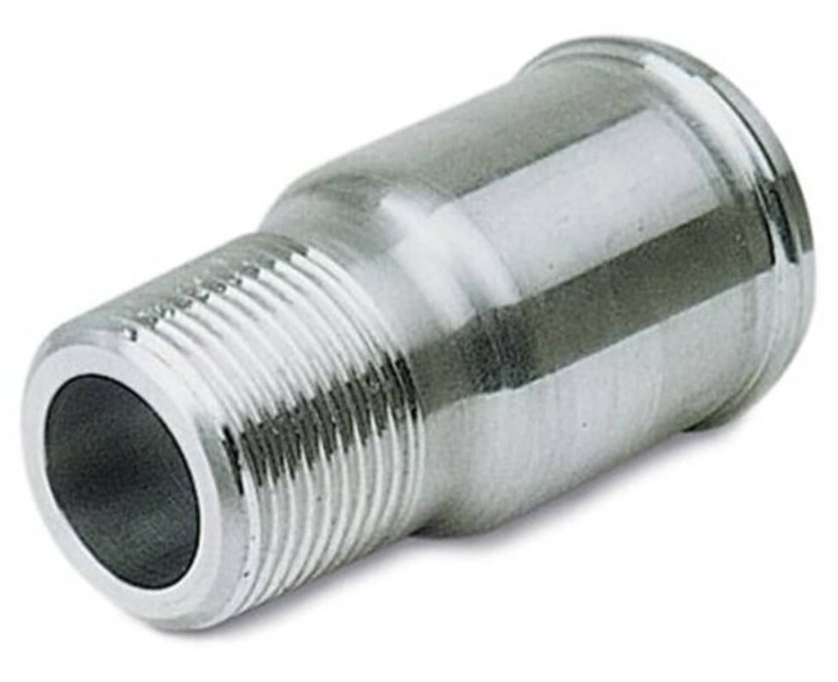 Moroso metal hose adapter fitting with external threads and open end, silver finish
