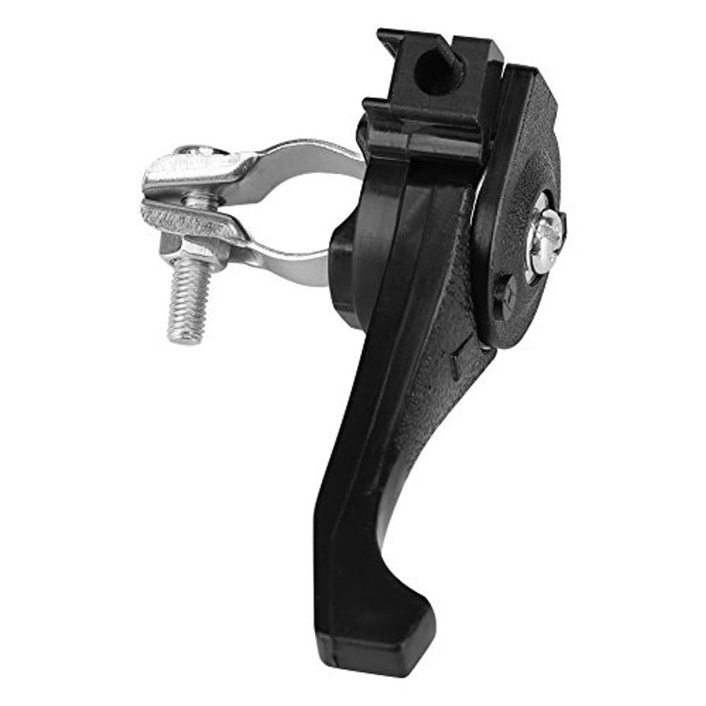 Black throttle lever with silver U-shaped bracket and mounting screw