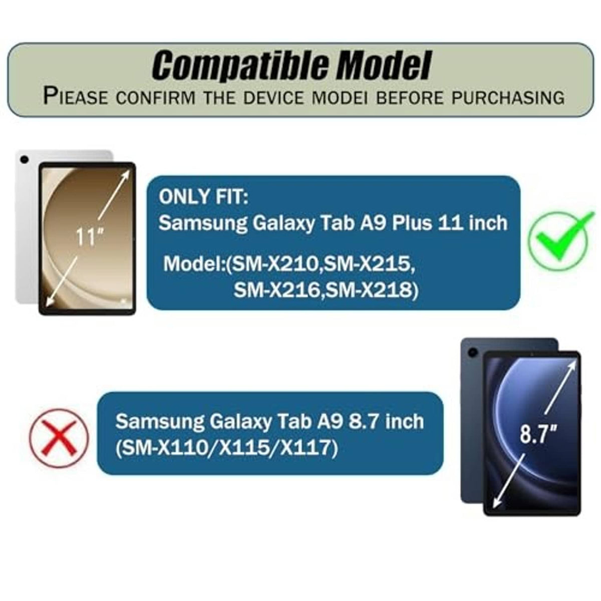 Tablet keyboard case compatibility guide showing supported Samsung Galaxy Tab models