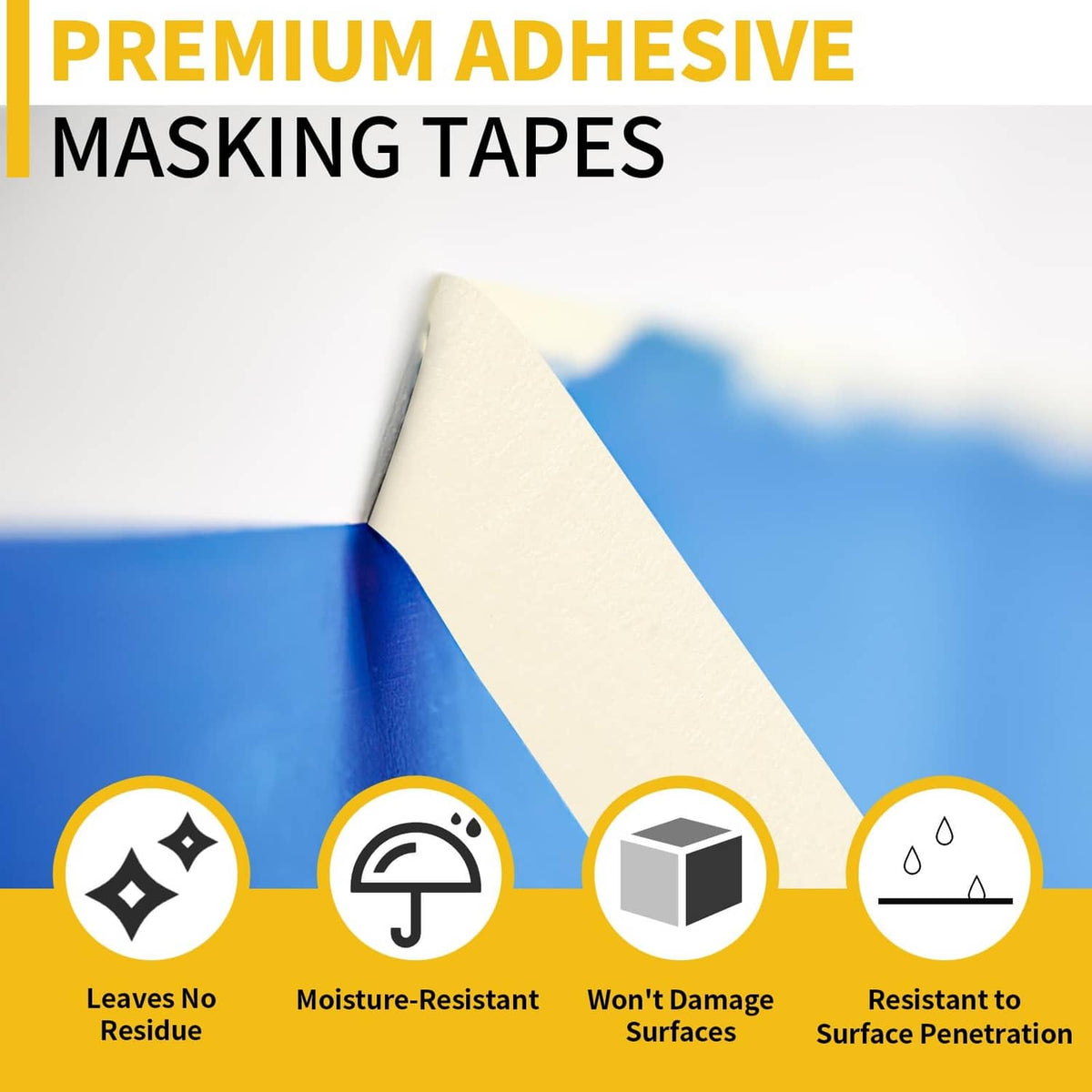 Beige masking tape strip applied along a surface edge with a sharp corner