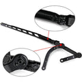 Black right windshield wiper arm with linkage and mounting bracket, single wiper arm