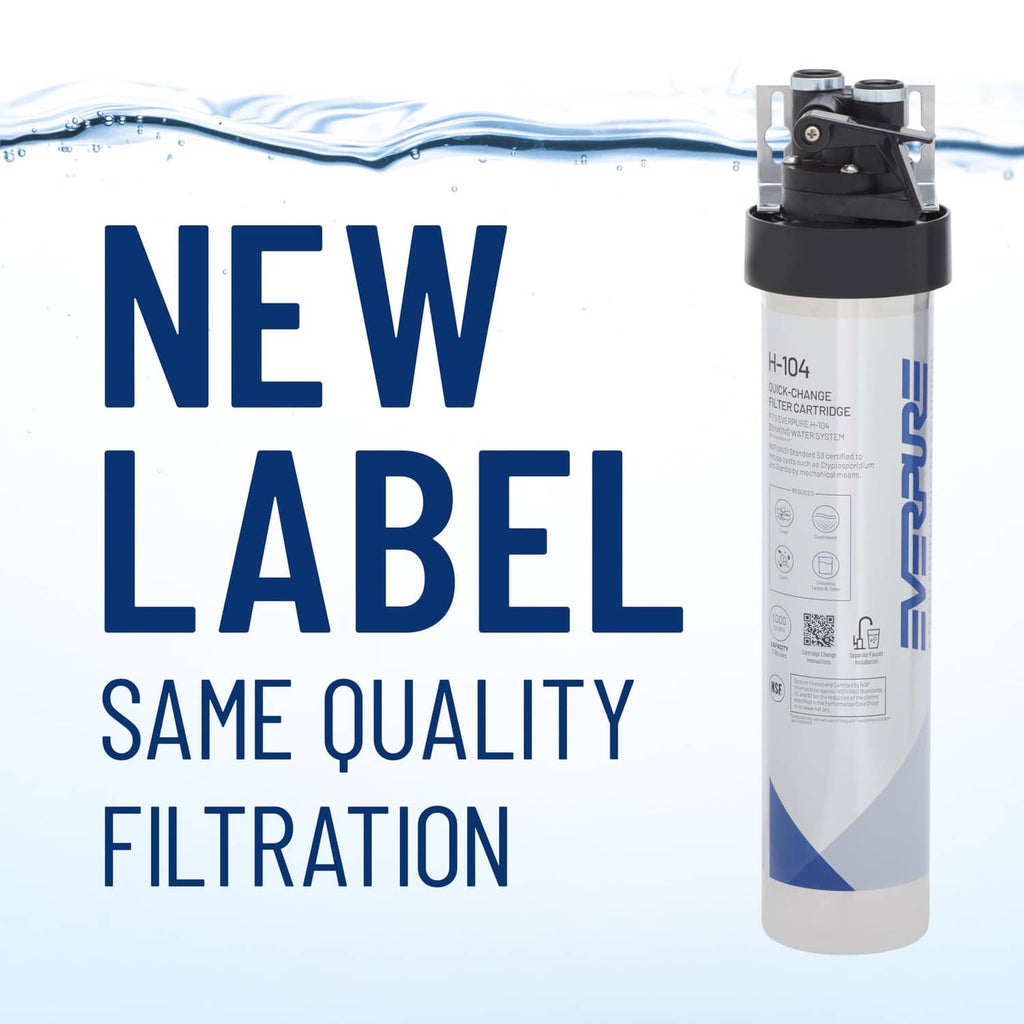 Everpure H-104 filter cartridge with quick-change head, white cylinder with blue band