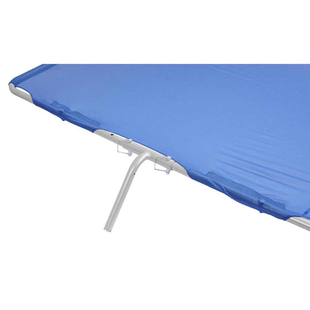 Blue boat sun shade with aluminum powder-coated frame, mesh canopy and support poles