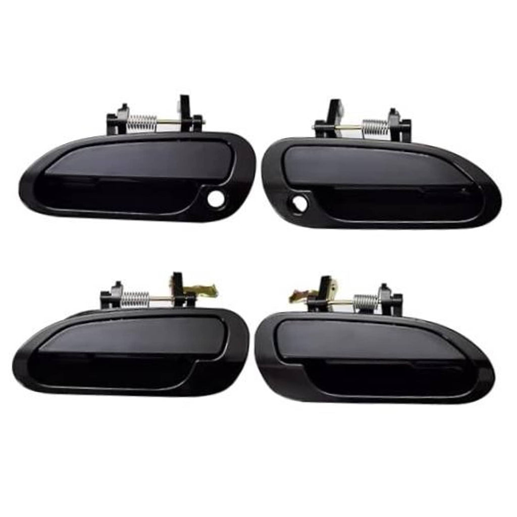 Set of 4 exterior door handle assemblies in black with mounting hardware