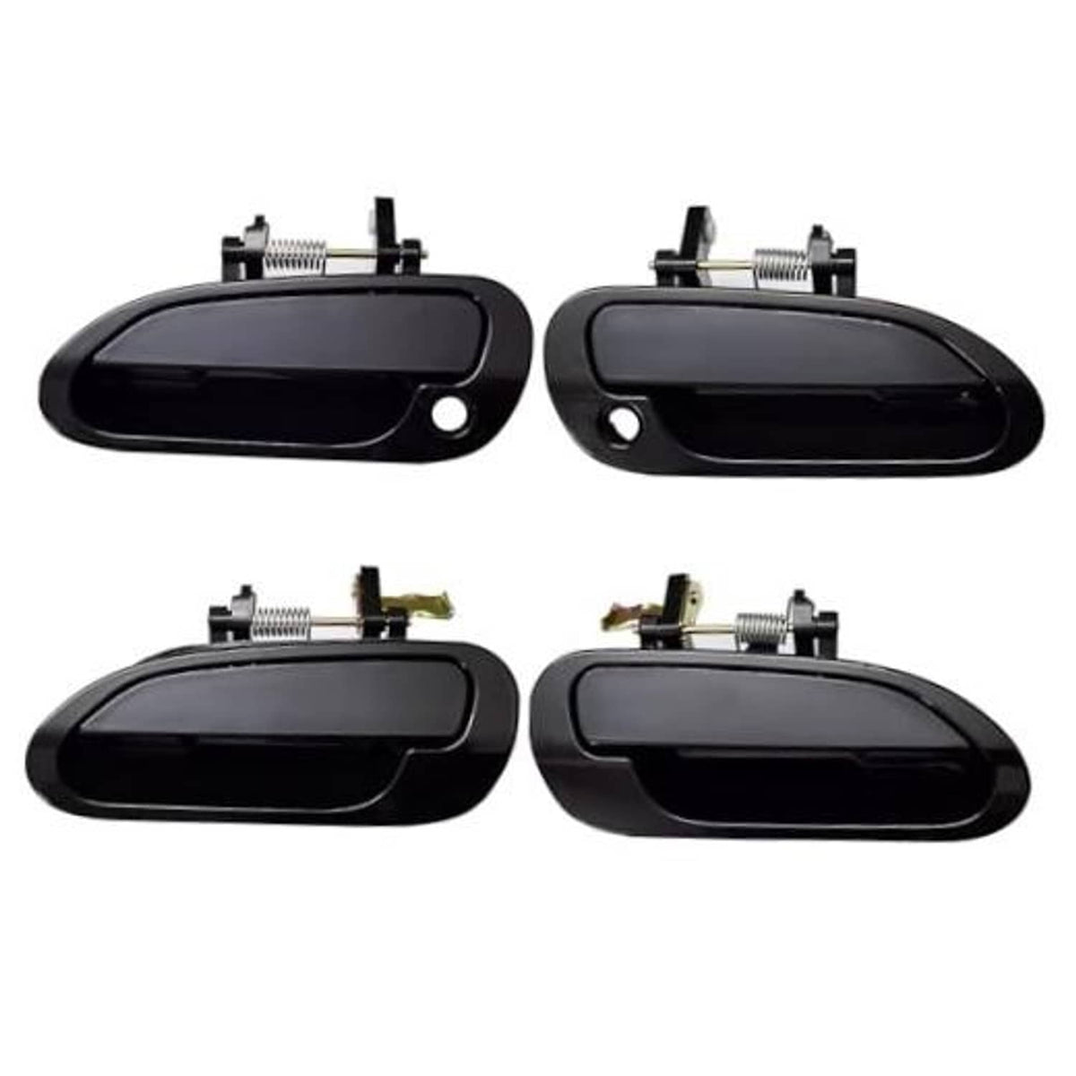 Set of 4 exterior door handle assemblies in black with mounting hardware
