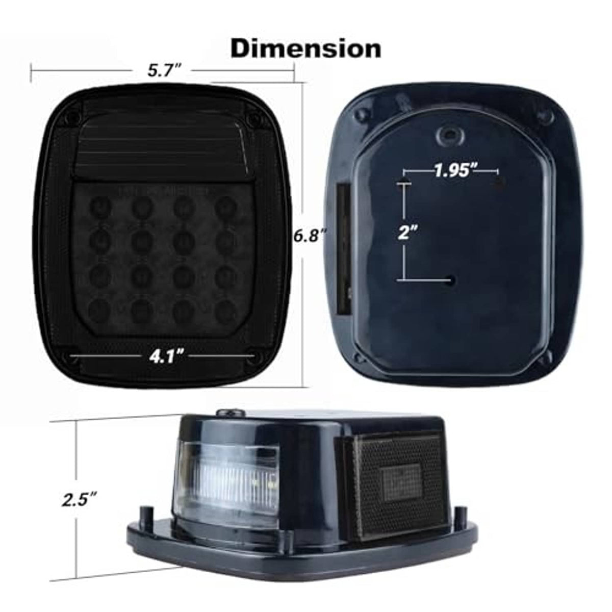 Smoked rear tail light lamp assembly, square lens with mounting base.
