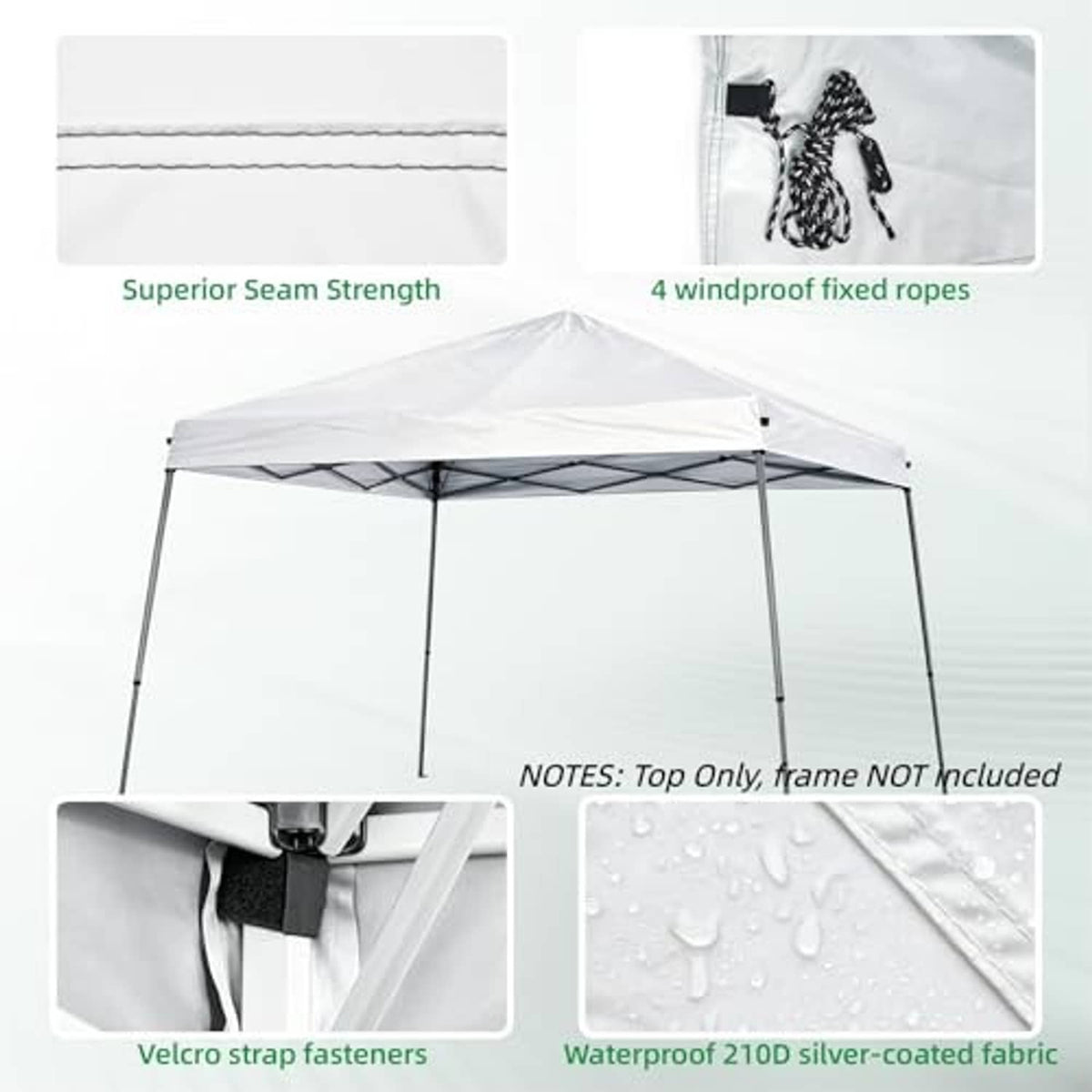 White canopy top cover with reinforced seams, waterproof oxford fabric and 4 tie ropes