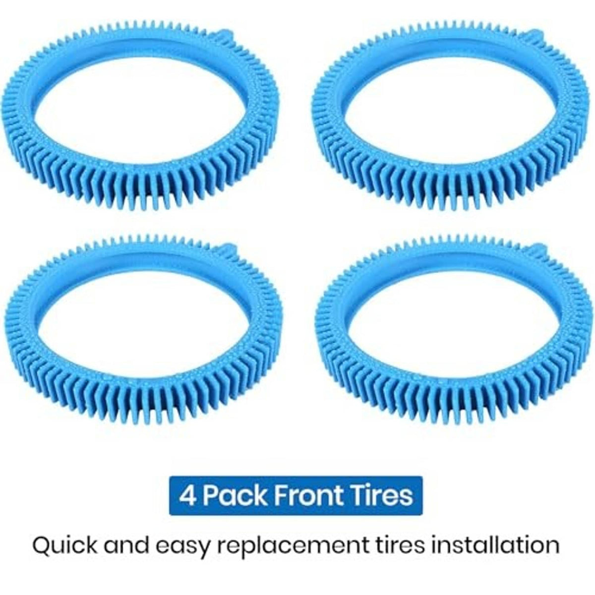 Four blue replacement front tires, circular with dense ribbed tread