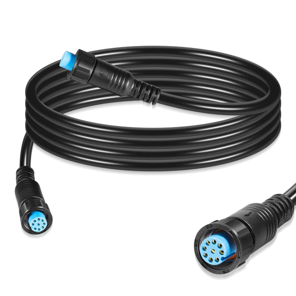 Marine network cable with small 9-pin connectors, black cord with blue end caps