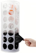 White plastic bag holder cylinder with side hand pulling black bags