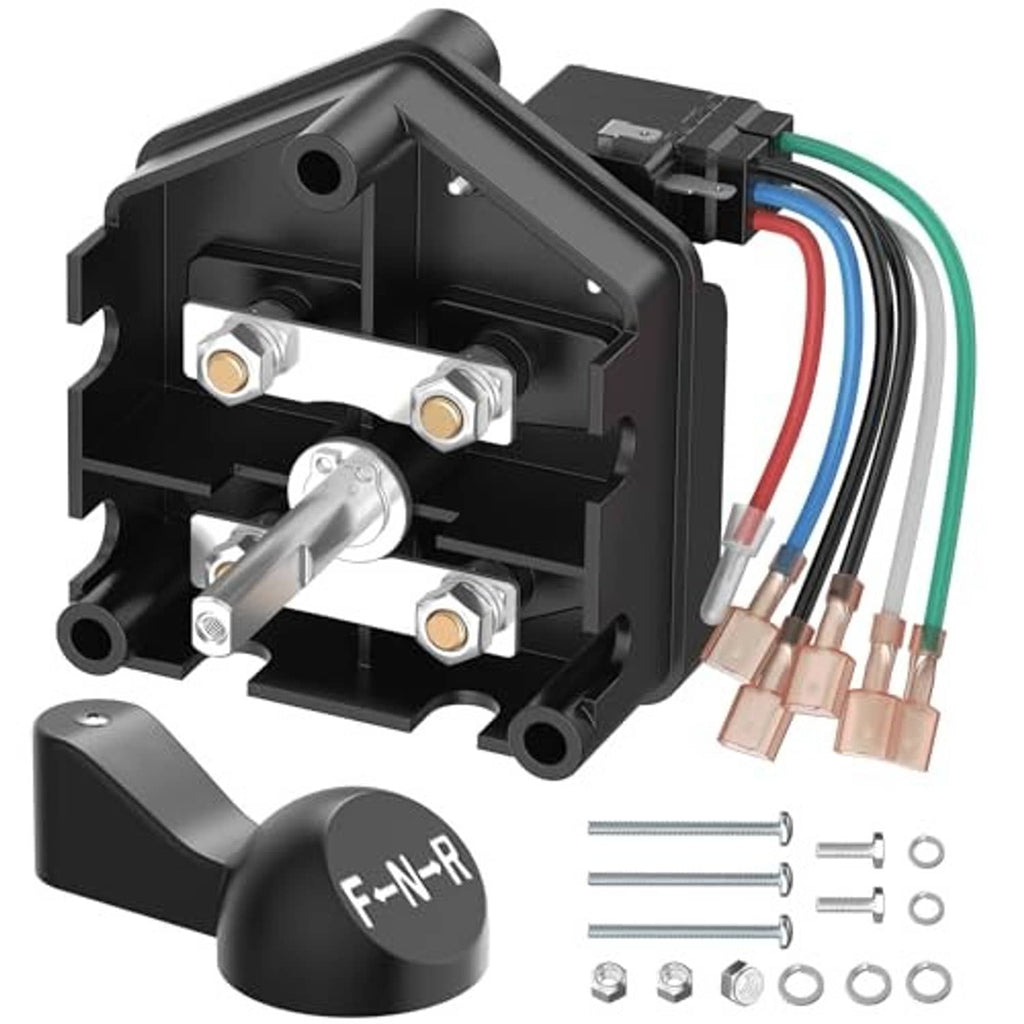 Black F-N-R switch with handle, wiring harness, and copper-plated connector terminals