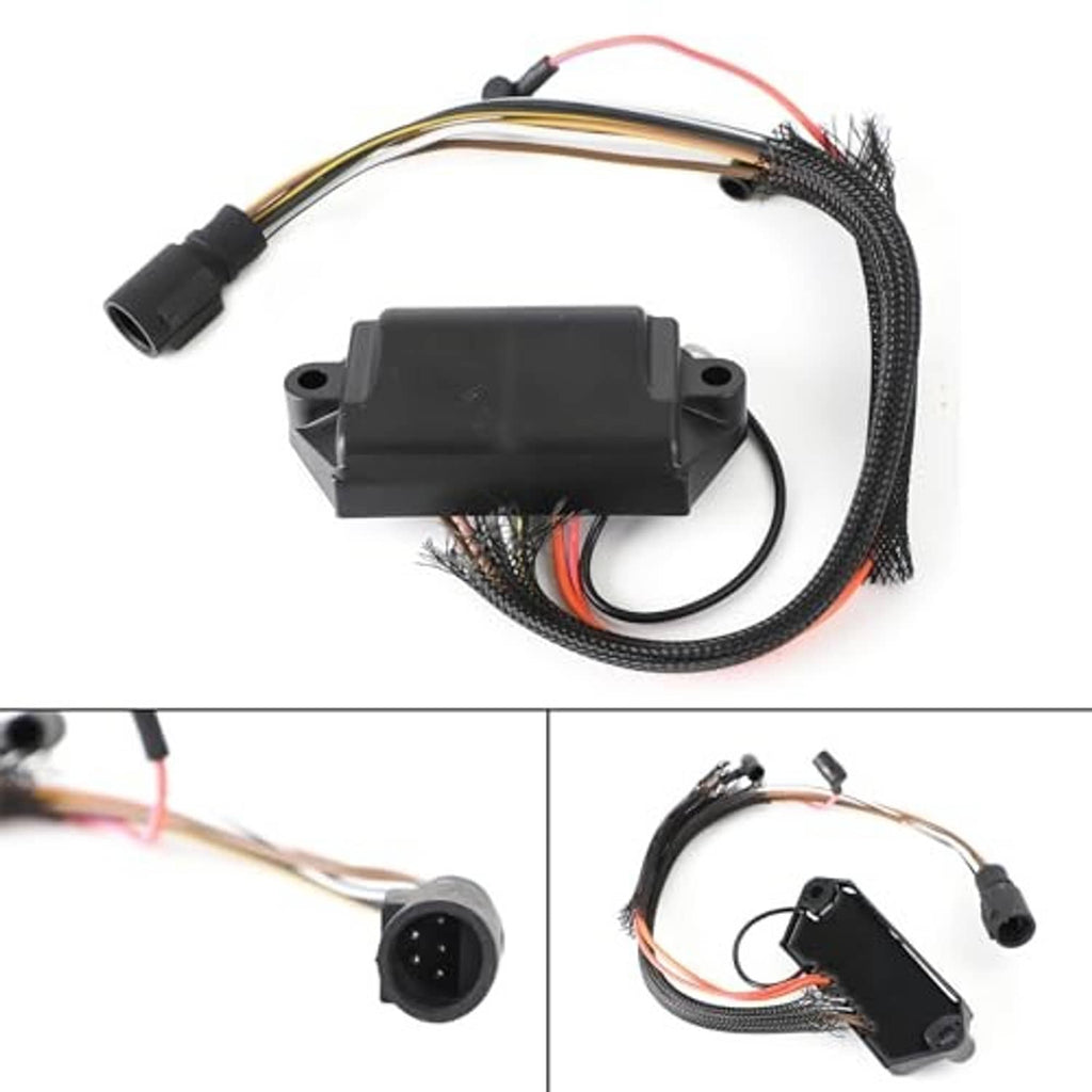 CDI switch box assembly with black module, spark plug style sensor port, and braided wiring