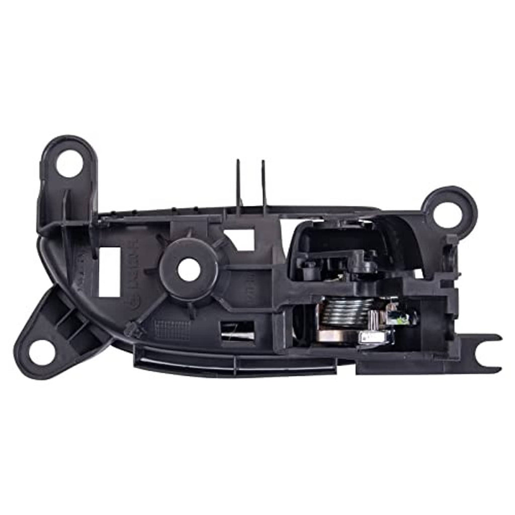 Interior door handle mechanism with black base, actuator hardware, and spring details