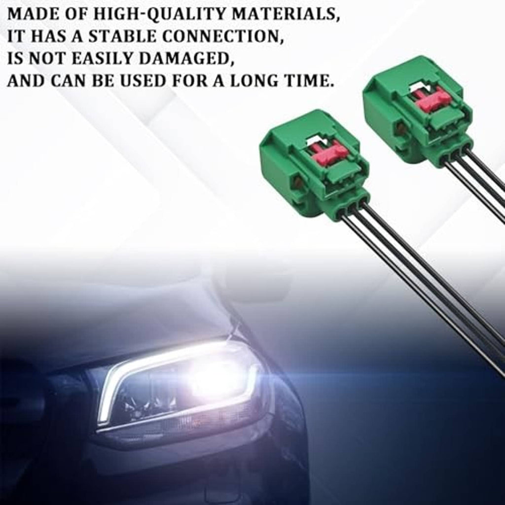 Green headlight connector plug with red latch and black wire leads