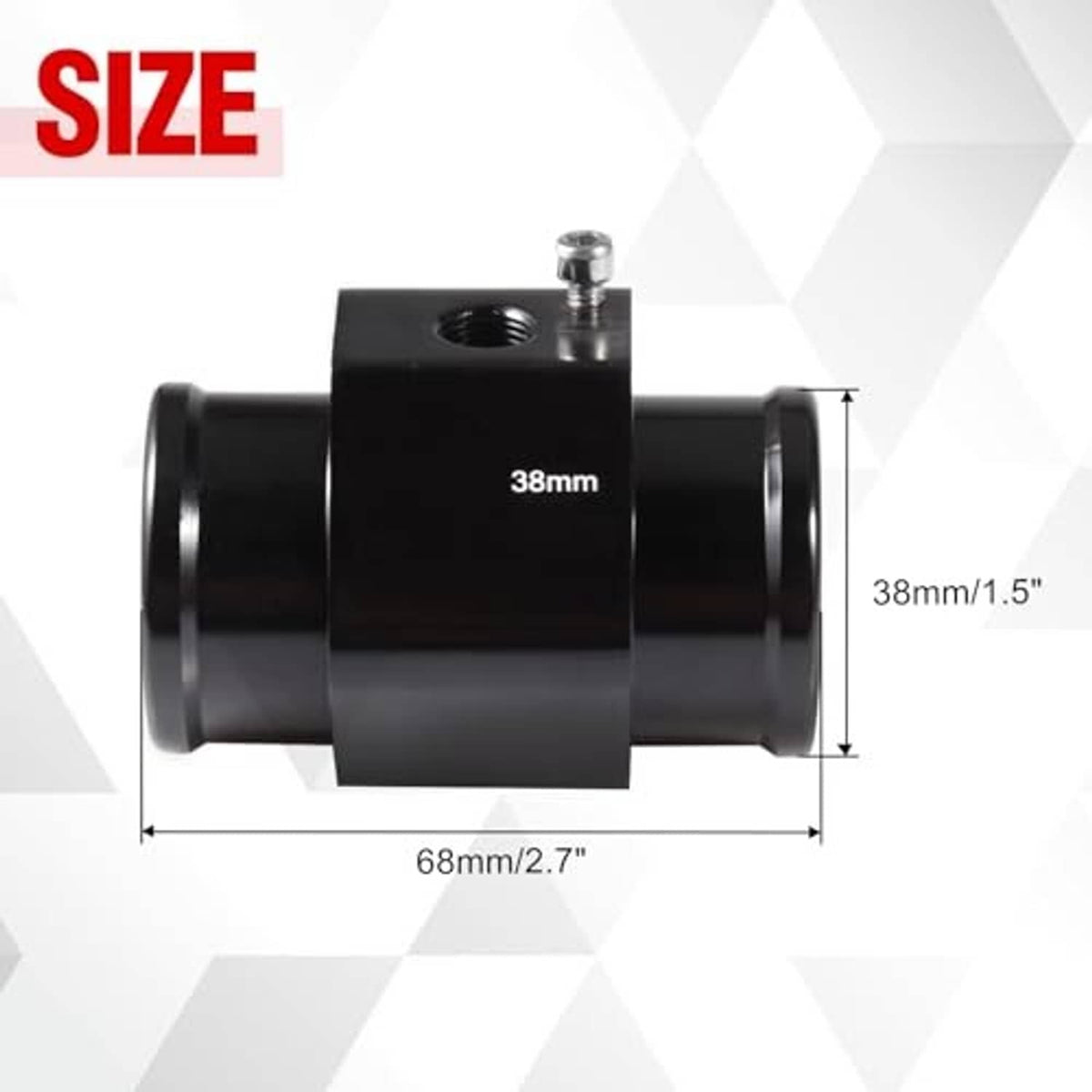 38mm aluminum radiator hose connector with top threaded port and flared ends