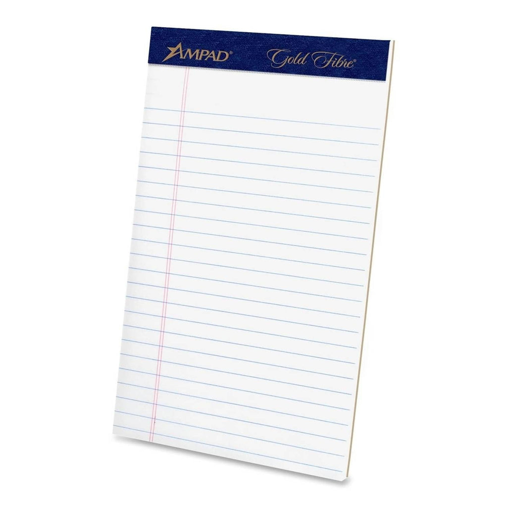 White legal-rule writing pad with blue header and lined pages