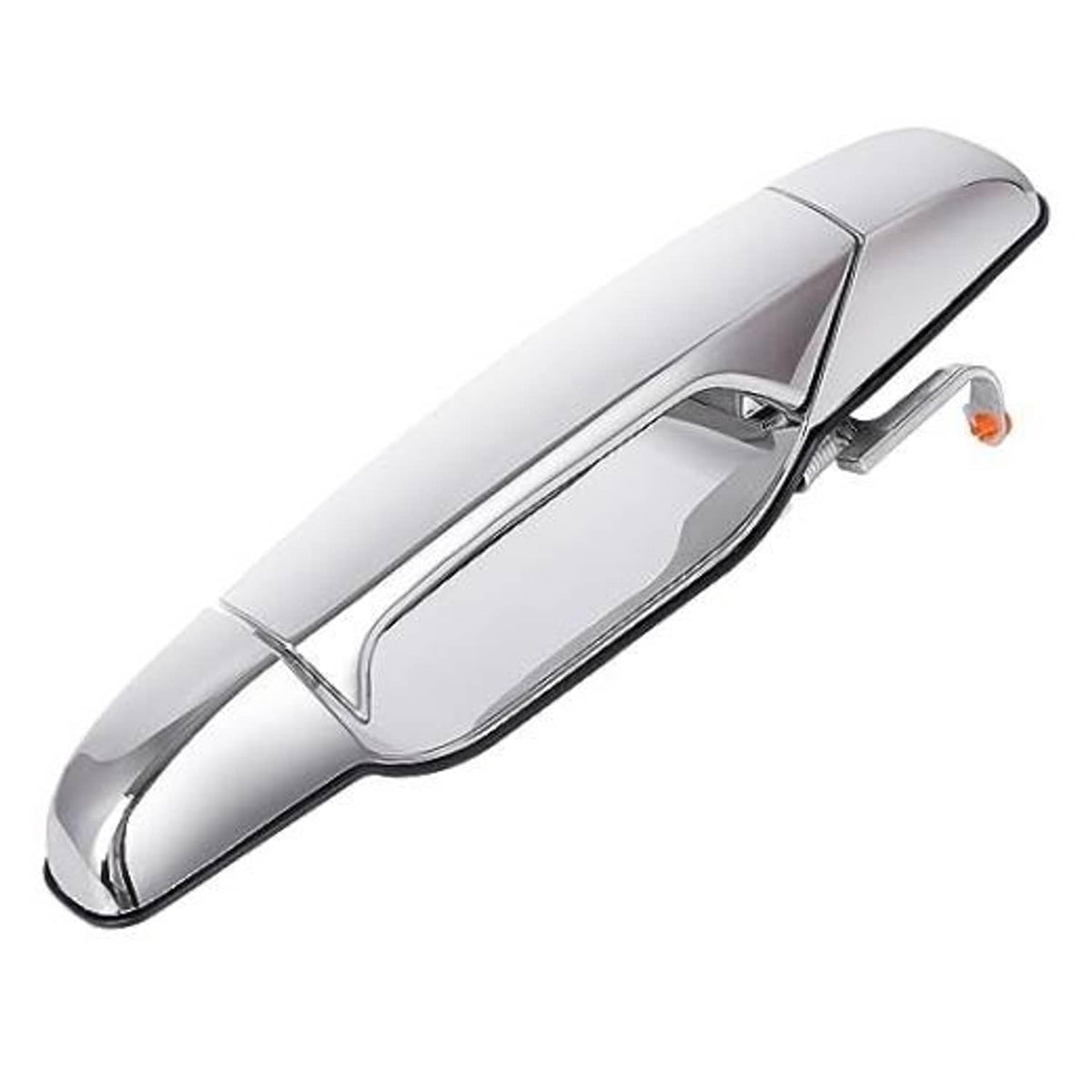Chrome exterior door handle with built-in latch and orange reflector