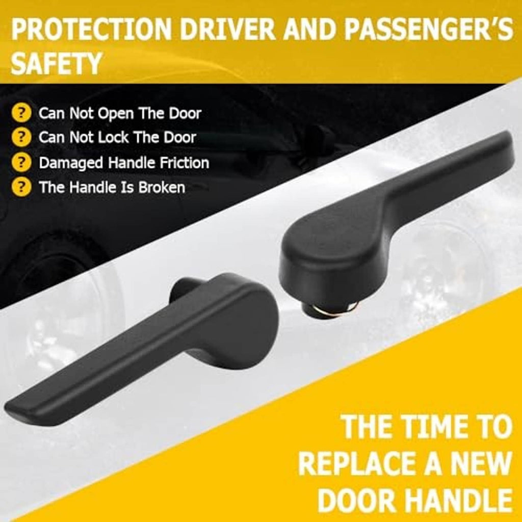 Black seat adjuster lever handle shown on a protective safety graphic
