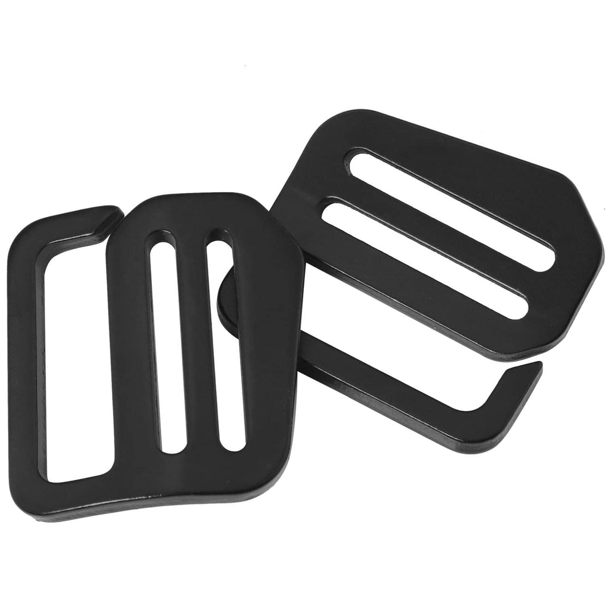 3 black wave button buckles with rectangular slots, overlapping view