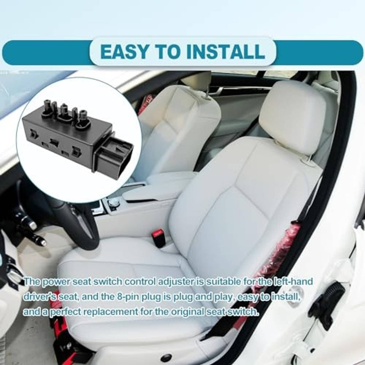 Power seat switch control module installed near vehicle seat cushion and center console