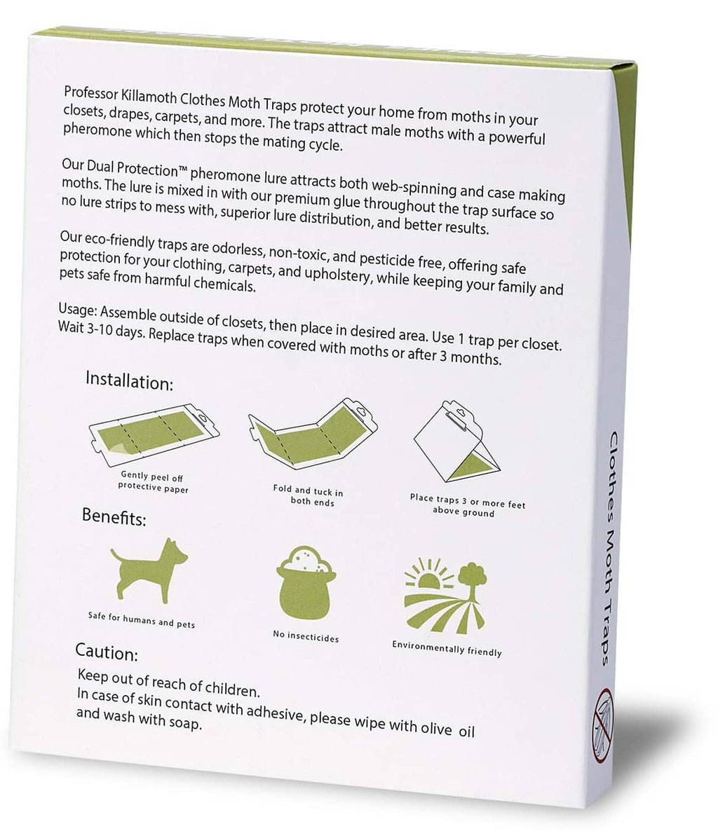 Clothes moth trap packaging with usage and installation instruction text