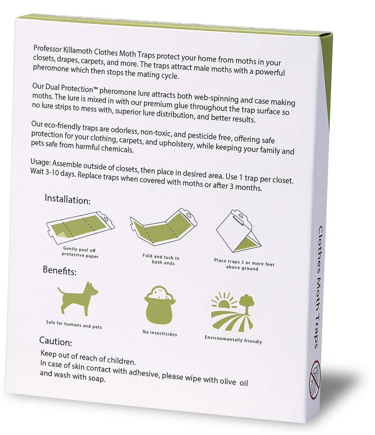 Clothes moth trap packaging with usage and installation instruction text