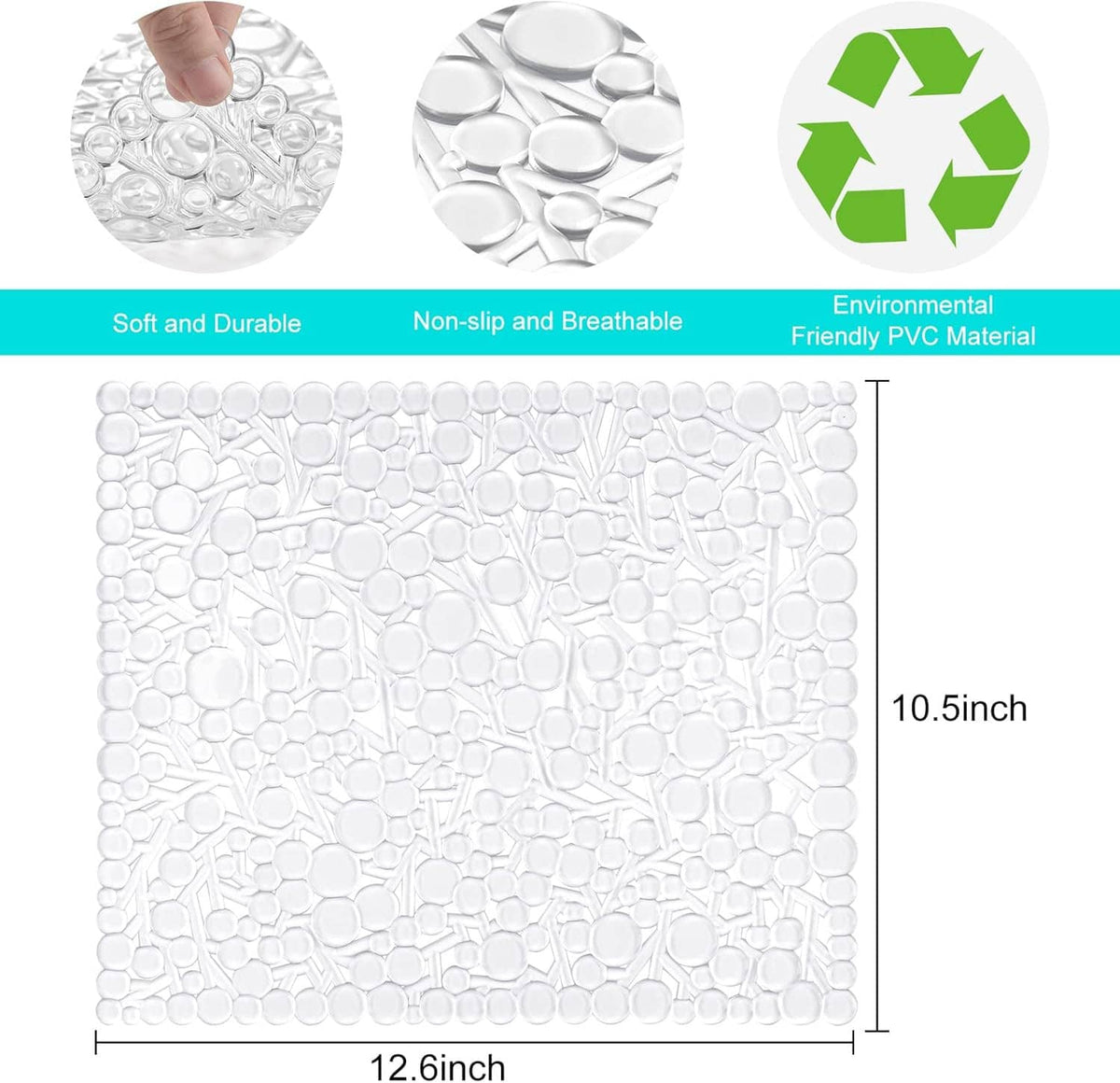 White textured PVC sink mats, 12.6 x 10.5 in; non-slip bubble surface