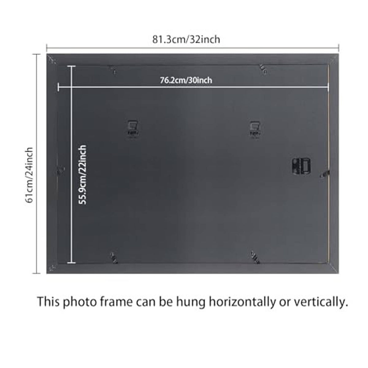 Black picture frame back panel with hanging hooks, sized for 22x30 inch photos.