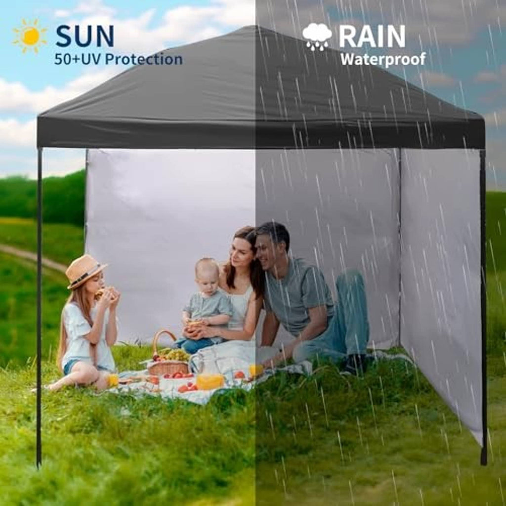 Gray waterproof and UV-protective canopy replacement top with rain-shedding roof