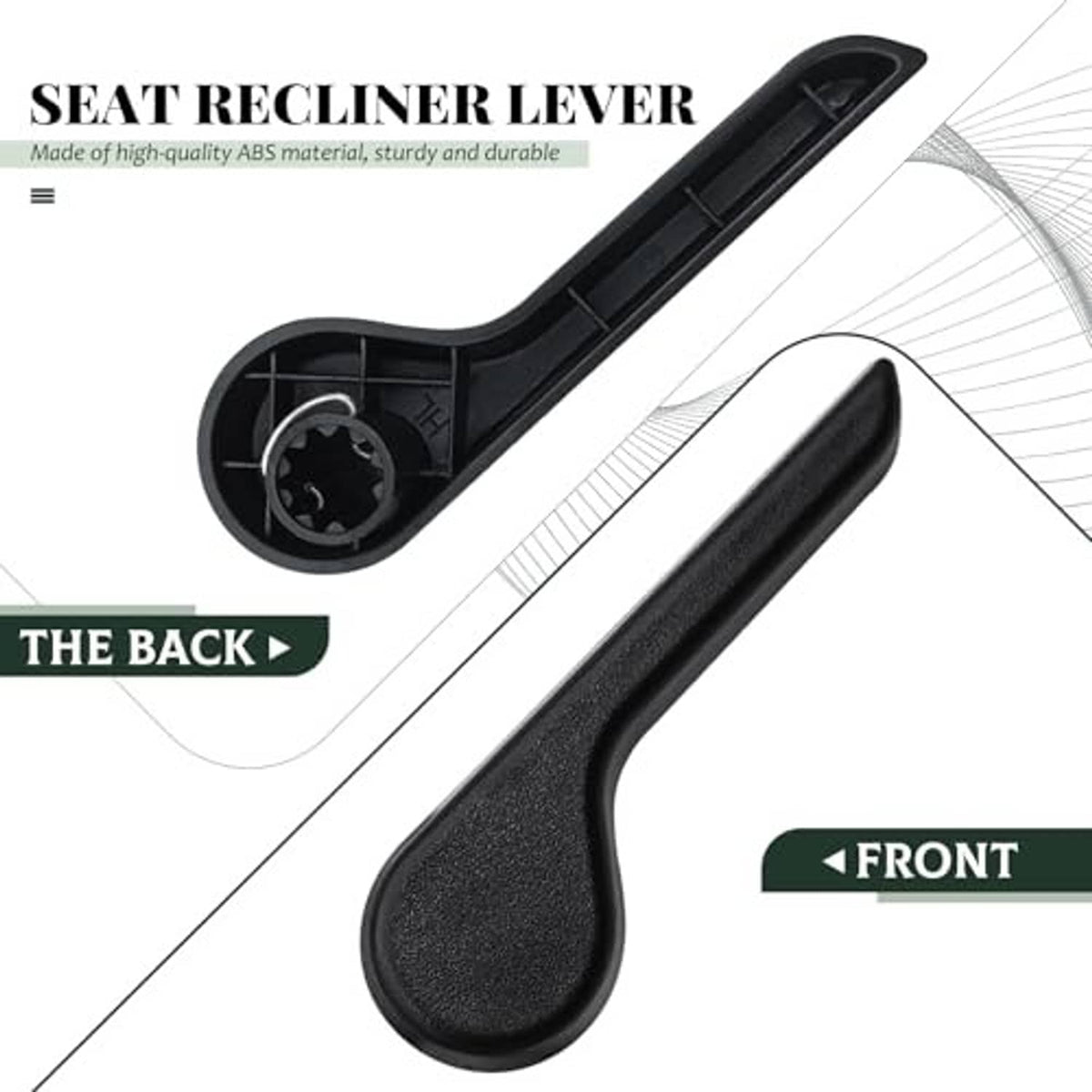 Black seat recliner lever with underside mounting housing and drive socket