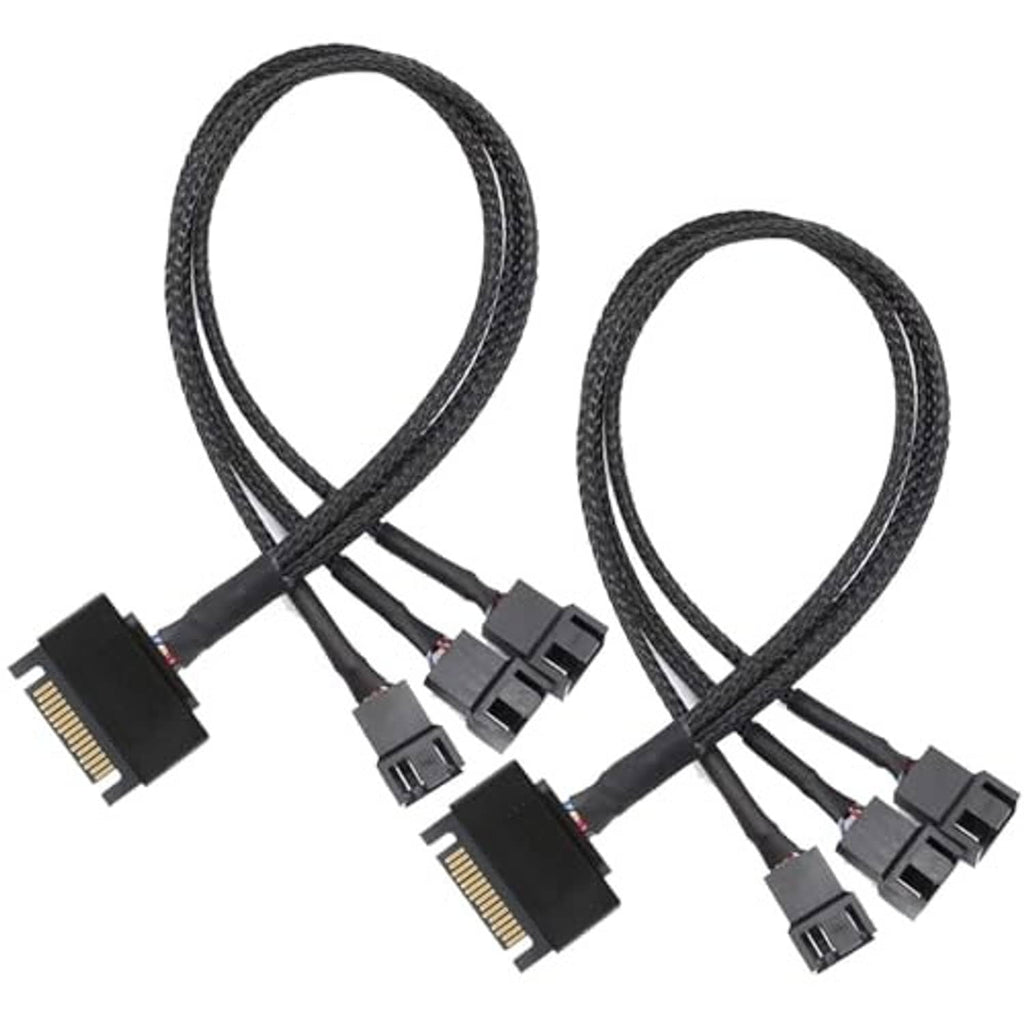 Set of two fan power cables with SATA power and 3-pin connectors, black braided